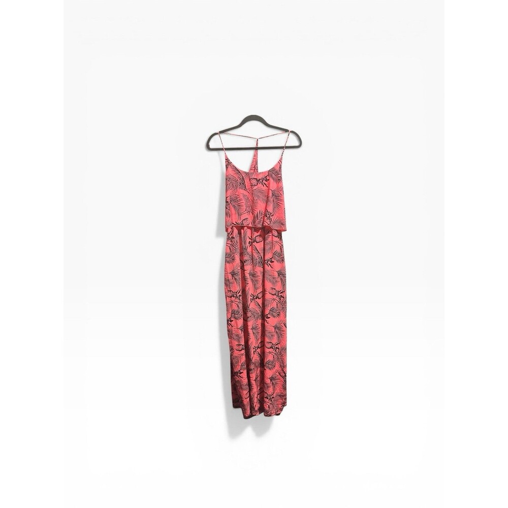 Line Up Pineapple Maxi Dress Women's Large in Coral Flowy Vacation Resortwear